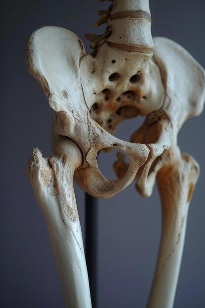 Photo closeup view of a human skeleton ideal for educational purposes or medical presentations