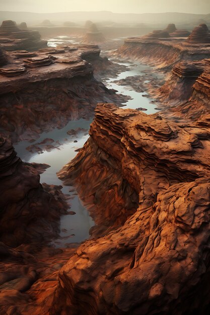 Photo a closeup view of a martian landscape with terraformed features realistic photo