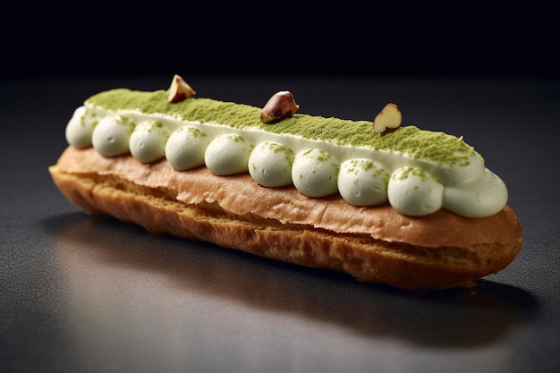 Foto viene servita una vista ravvicinata di un eclair aromatizzato con matcha