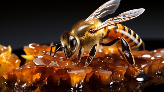 Фото Близкий взгляд на медоносную пчелу на поверхности с пчелом и медоносной пчелой на белом