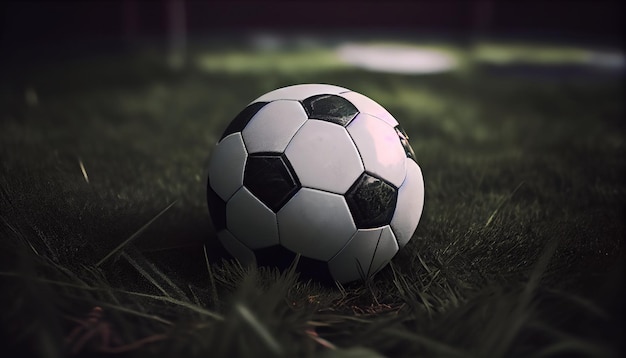 Фото Крупный план кожаного футбольного мяча на зеленой траве