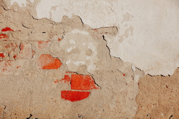 Closeup view on old brick wall of abandoned building