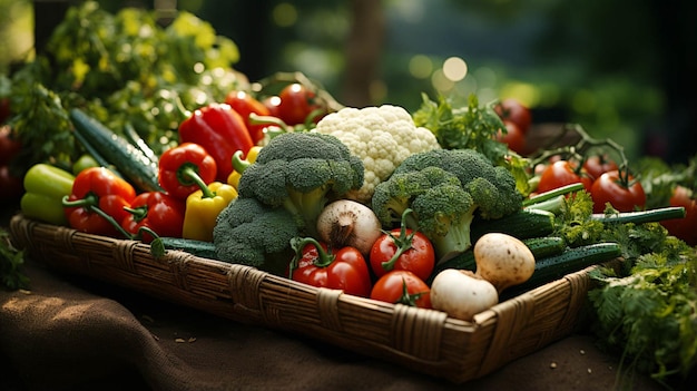 Closeup view of organic vegetables in a basket