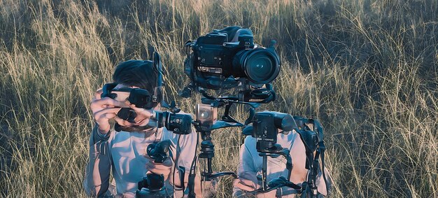 Closeup view of a portrait of a natural environment with a photographer