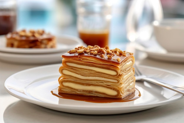 A closeup view of a Portuguese rogel is served on a plate