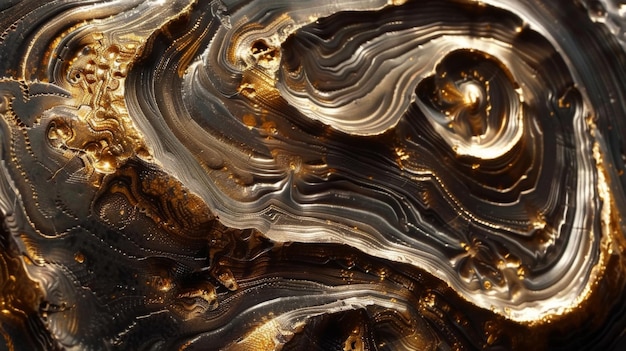 A closeup view reveals the intricate patterns and markings on a large meteorite swirls of gold and