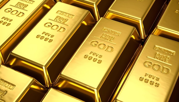 Closeup view of rows of shiny gold bars concept of banking finance and ultimate wealth