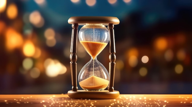 Closeup view of the sand clock and bokeh background Created With Generative AI Technology