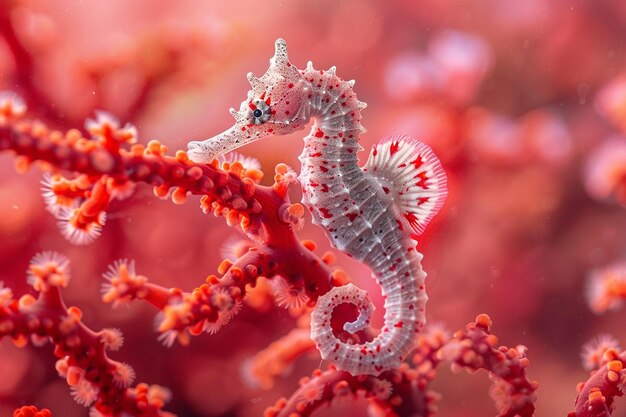 A closeup view of a seahorse clinging to a bright generative ai