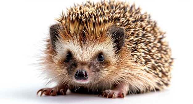 a closeup view of a small brown and white hedgehog