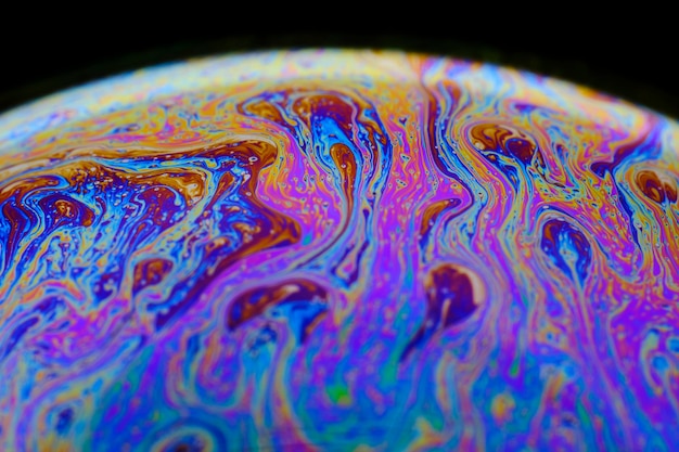 Closeup view soap bubble similar colorful fantastic planet