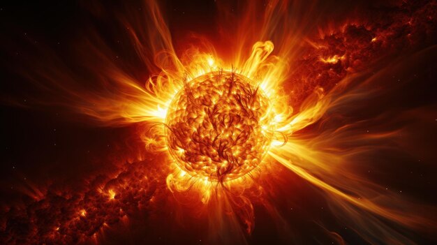 Photo a closeup view of a solar flare during a magnetic storm