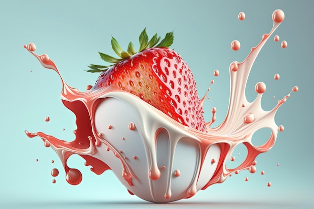 A closeup view of a strawberry falling into a pool of silky smooth cream creating a luscious and decadent dessert treat Generated by AI