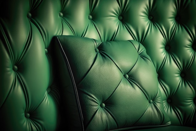 Closeup view of a stylish emerald green leather armchair Generative AI