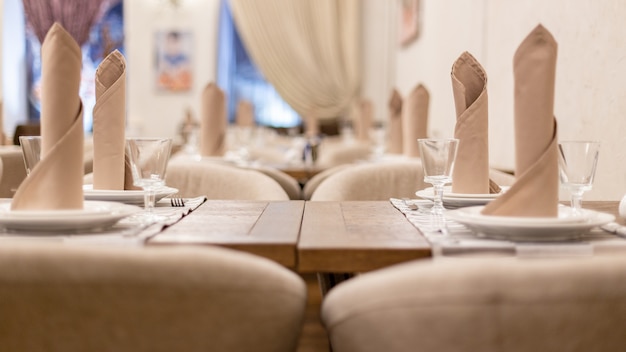 Closeup view of tables in a restaurant 