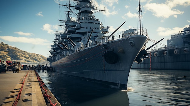 Foto vista ravvicinata della nave da guerra statunitense uss missouri