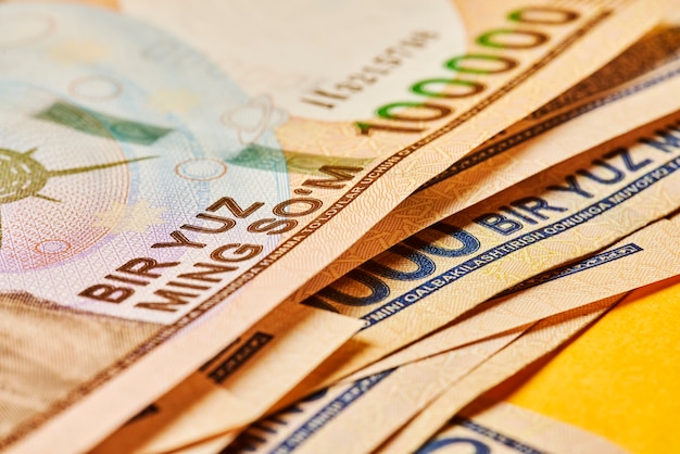 Closeup view of uzbek currency  sum Macro shot