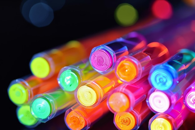 closeup view of a variety of multicolored highlighter pens ideal for study or organizing paperwork an assortment of highlighters for studying