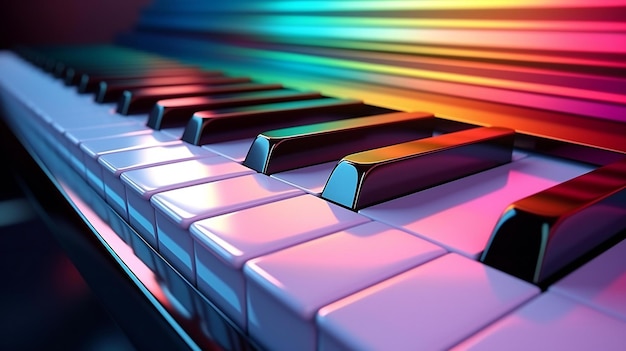 Photo a closeup view of a vibrant and colorful piano keyboard