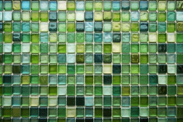 Closeup view of a vibrant green glass tile wall created with Generative AI technology