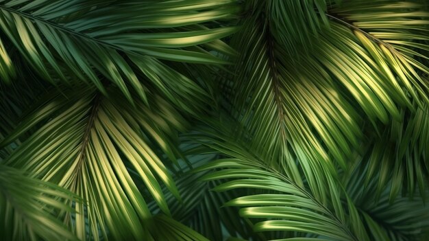 A closeup view of a vibrant green palm leaf