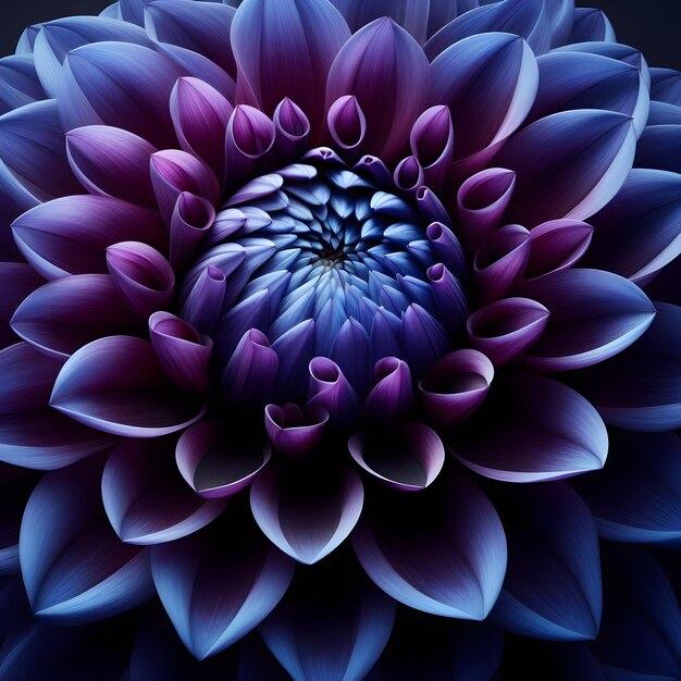 Близкий взгляд на яркий фиолетовый цветок далии, цветущий в деталях
