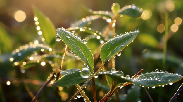 CloseUp View of Water Droplets on a Plant