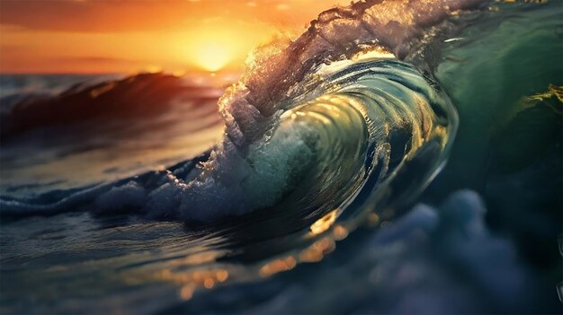 Closeup view of wave in sea on sunset time Ai Generated