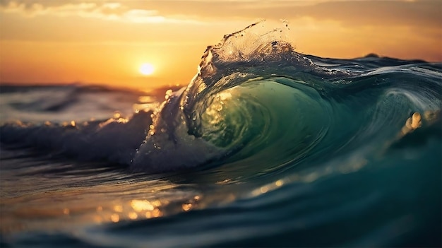 Closeup view of wave in sea on sunset time Ai Generated