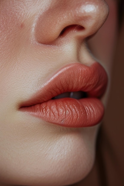 Photo closeup view of a woman39s lips with vibrant red lipstick perfect for beauty and makeup concepts