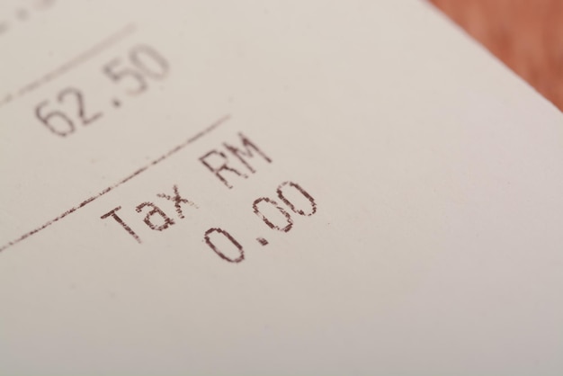 A closeup view of the word TAX on a sales receipt