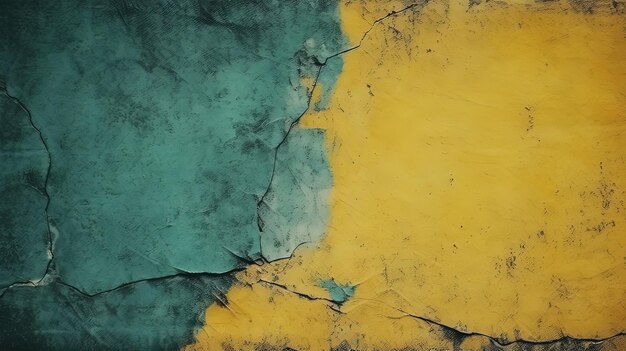 A CloseUp View of Yellow and Teal on a Weathered Wall