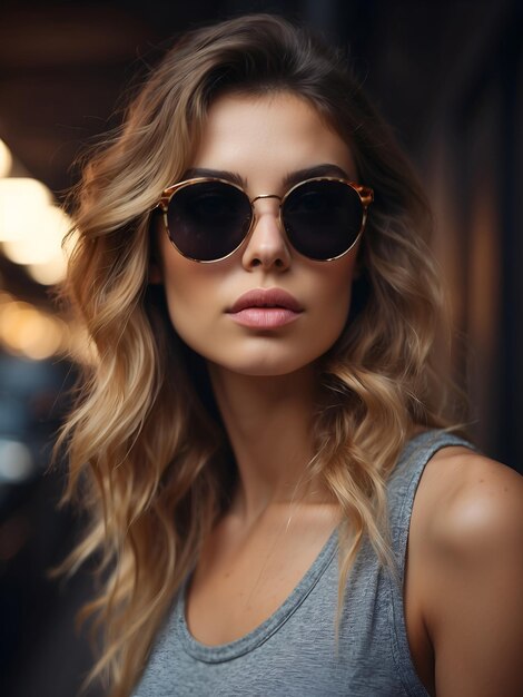 Closeup view of young woman in stylish sunglasses