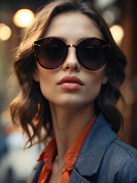 Closeup view of young woman in stylish sunglasses