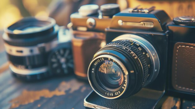 Photo closeup of a vintage camera lens with a beautiful bokeh in the background a sense of nostalgia and a reminder of simpler times