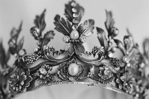 Photo closeup of vintage crown monochromatic silver brilliance generative ai