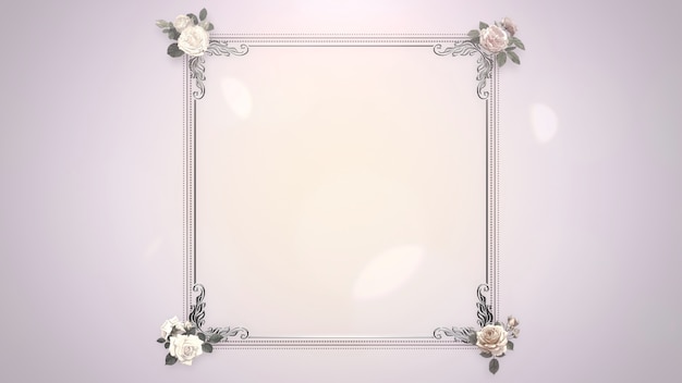 Closeup vintage frame met bloemen, bruiloft achtergrond. Elegante en luxe pastelstijl 3D-illustratie