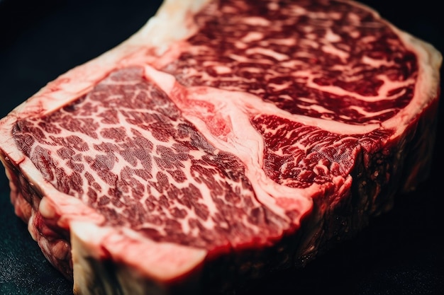 Closeup of wagyu steak showing the marbling and rich flavor