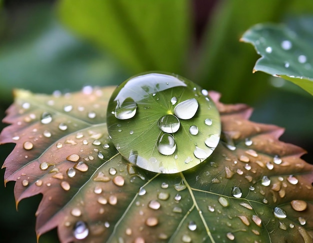 Closeup Water Droplet on a Vibrant Leaf