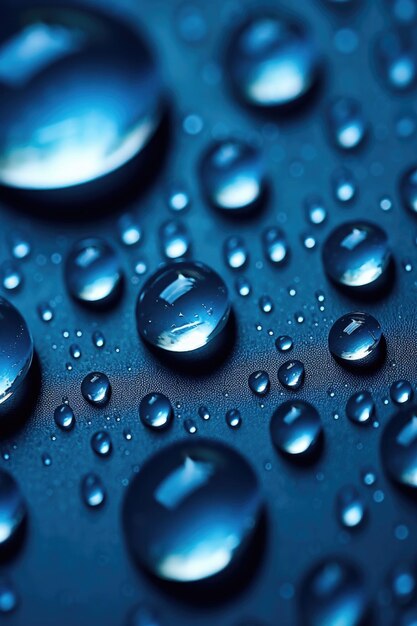 Closeup of water droplets on blue glass created with generative ai