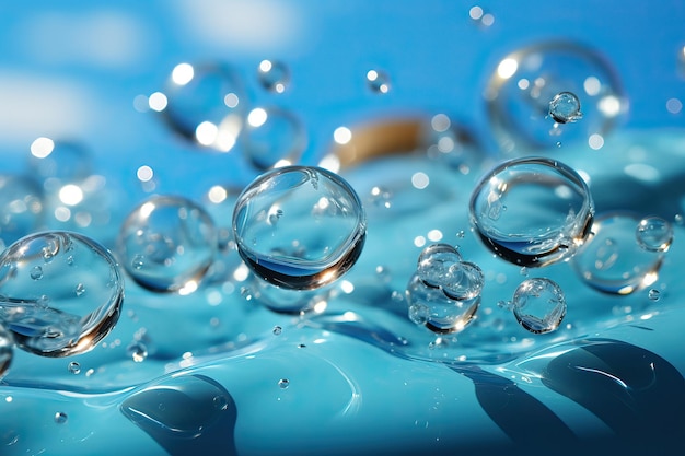 Водные капли на голубой поверхности Капли воды на голубом фоне Капки воды на синем фоне