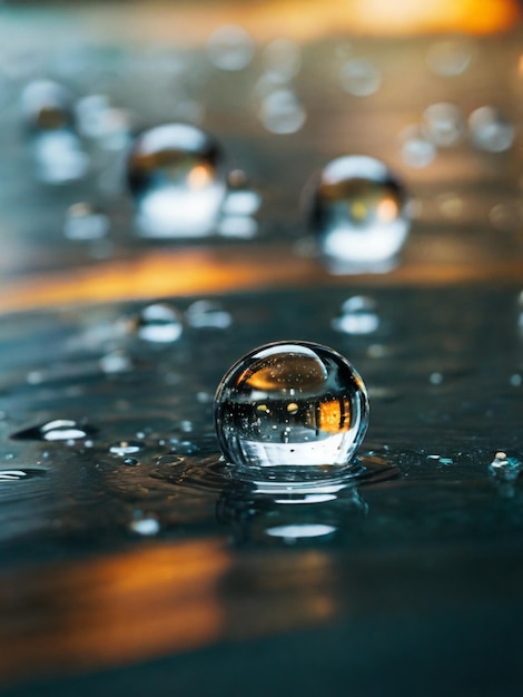 Closeup of water droplets on glass surface