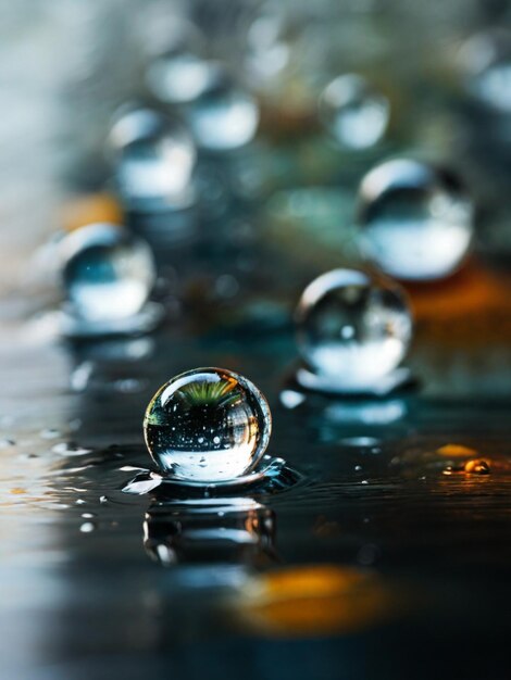 Closeup of water droplets on glass surface