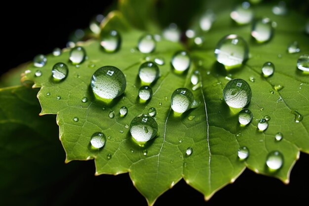 Foto primo piano delle gocce d'acqua sulle foglie di wasabi