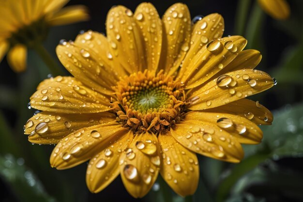 CloseUp of Water Droplets on a Yellow Flower