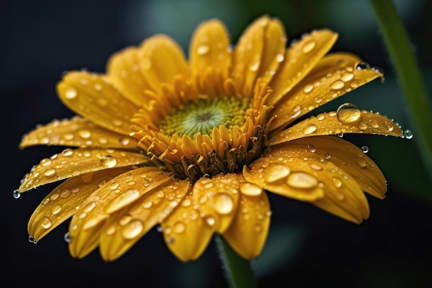 CloseUp of Water Droplets on a Yellow Flower