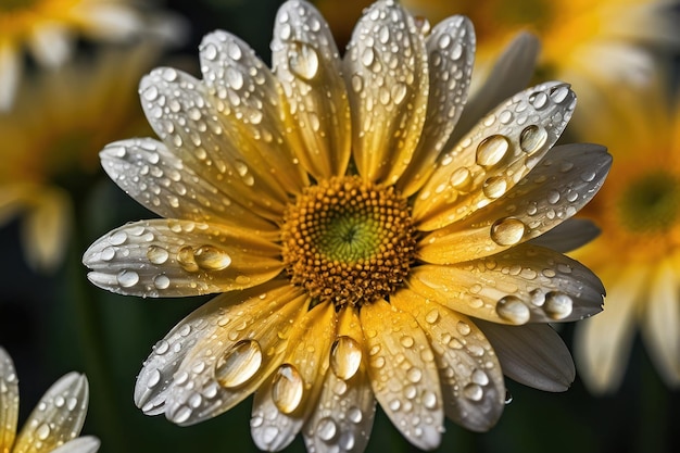CloseUp of Water Droplets on a Yellow Flower