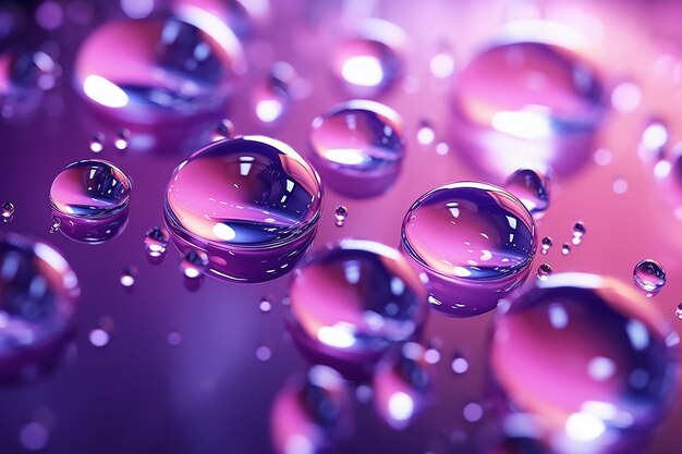 Closeup of water drops on purple surface abstract background ai generated