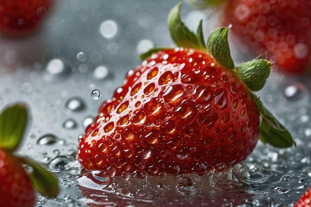 Closeup of waterdewed strawberries