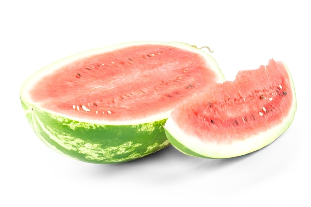 Closeup of watermelon (half and slice) isolated